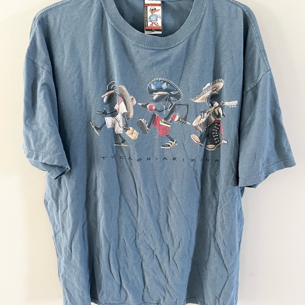 Light Blue Short Sleeve Tee with Cartoon Graphic